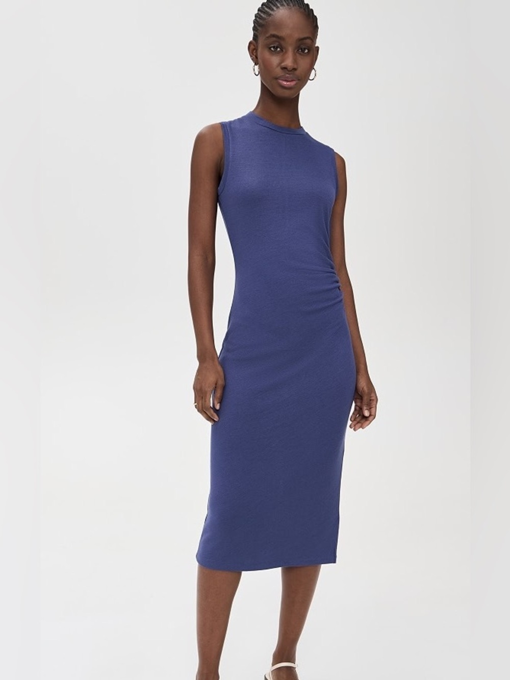 Vince Side Ruched Midi Dress in Dark Periwinkle Blue - Size XS
